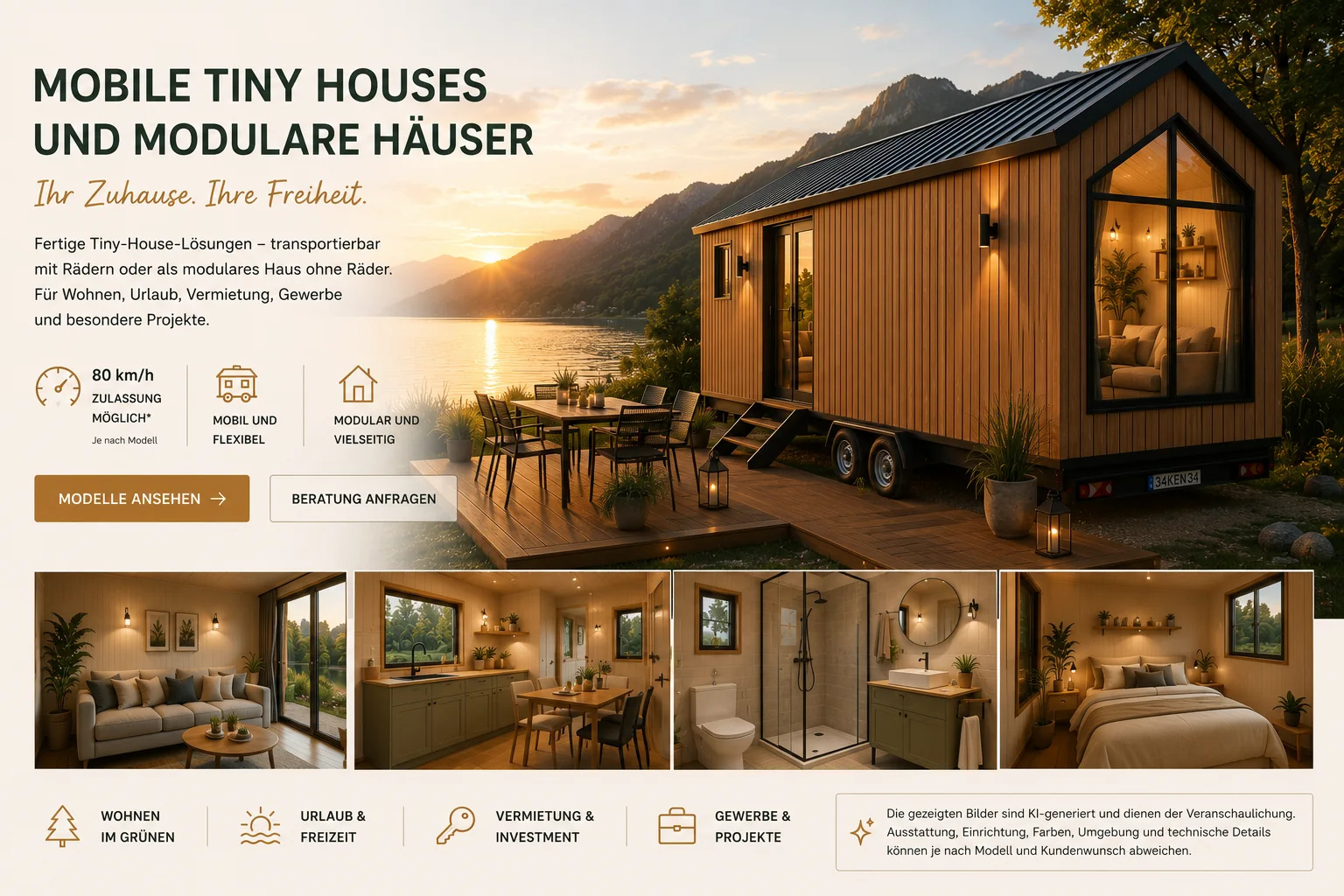 Mobile Tiny Houses und modulare Häuser am See